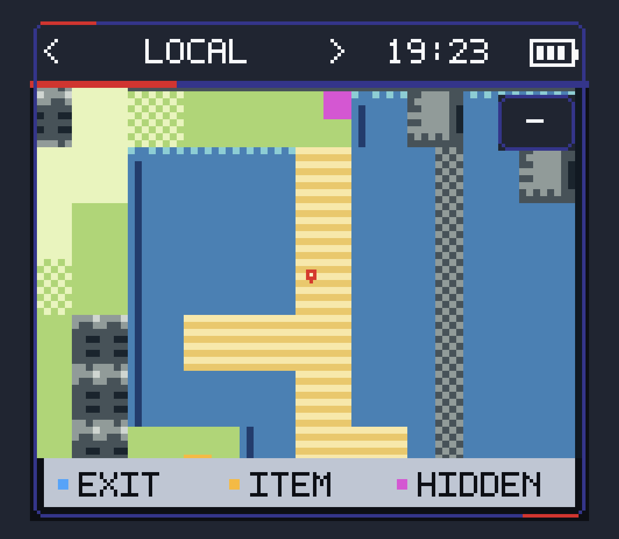 Kanto Gear showing a terrain-colored local map on the secondary AYN Thor display